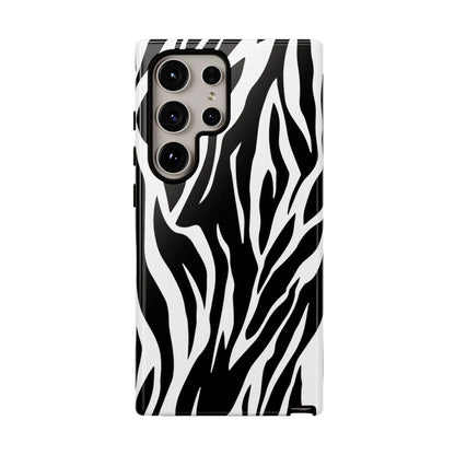 Black White Tiger Print Tough Case Cover for iPhone Samsung and Google phones. - Samsung Galaxy S24 Ultra / Glossy