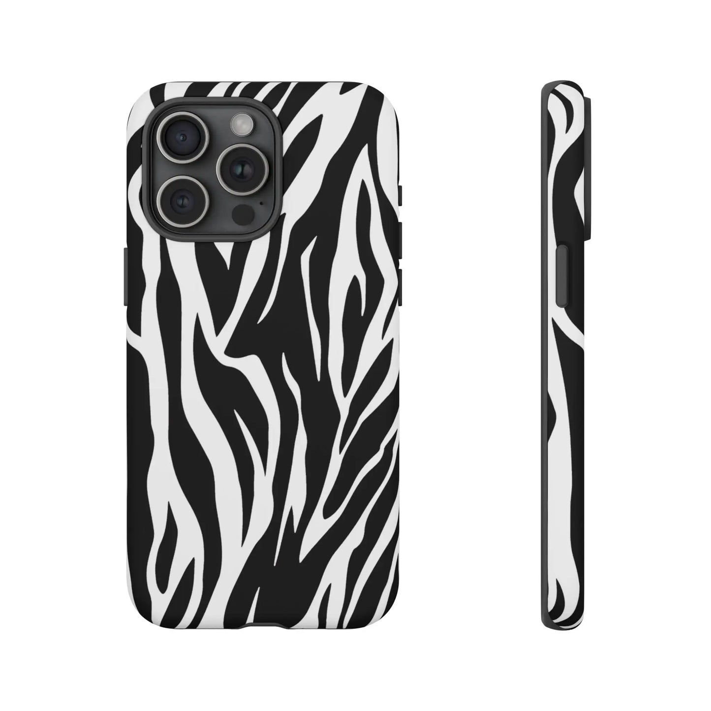 Black White Tiger Print Tough Case Cover for iPhone Samsung and Google phones. - iPhone 15 Pro Max / Matte - Phone Case
