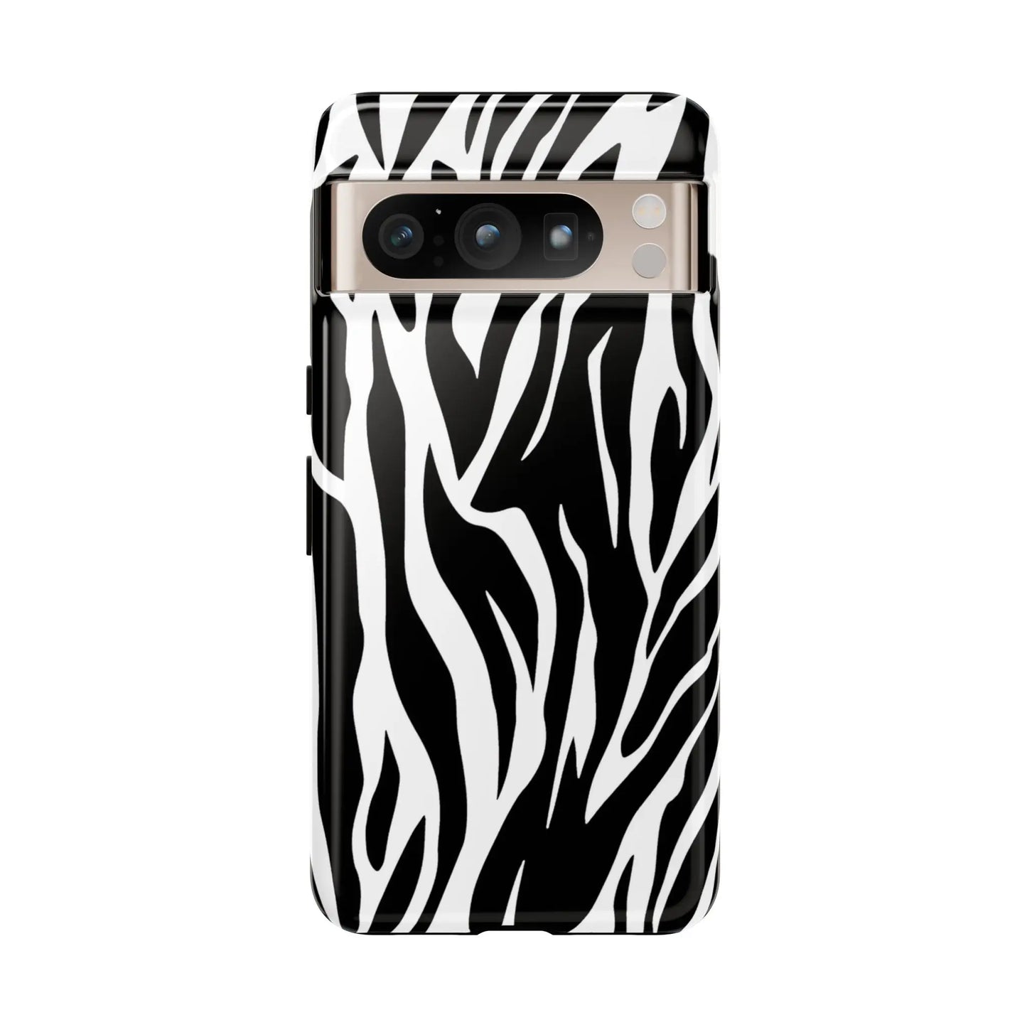 Black White Tiger Print Tough Case Cover for iPhone Samsung and Google phones. - Google Pixel 8 Pro / Glossy - Phone