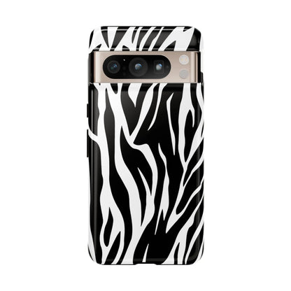 Black White Tiger Print Tough Case Cover for iPhone Samsung and Google phones. - Google Pixel 8 Pro / Glossy - Phone