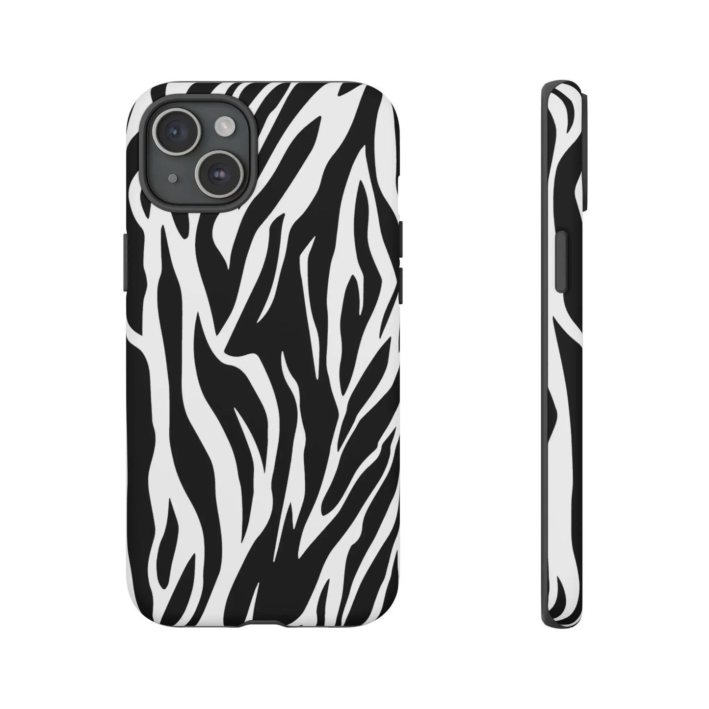 Black White Tiger Print Tough Case Cover for iPhone Samsung and Google phones. - iPhone 15 Plus / Matte - Phone Case