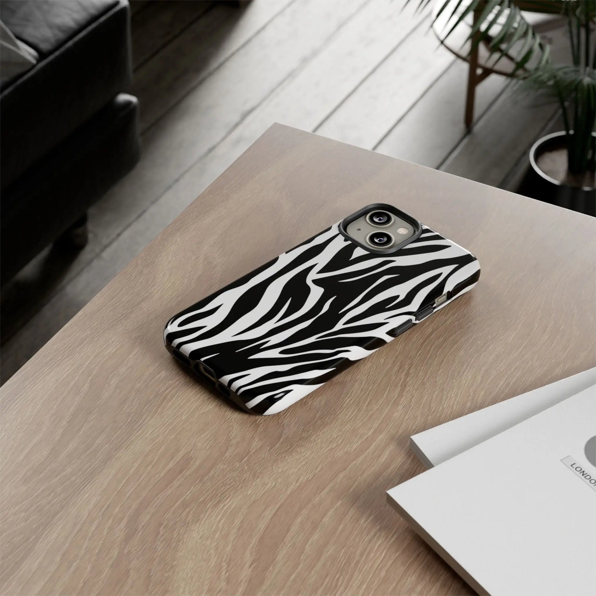 Black White Tiger Print Tough Case Cover for iPhone Samsung and Google phones. - Phone Case