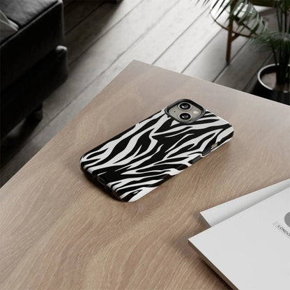 Black White Tiger Print Tough Case Cover for iPhone Samsung and Google phones. - Phone Case