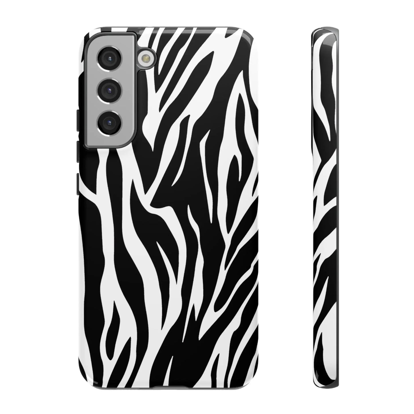Black White Tiger Print Tough Case Cover for iPhone Samsung and Google phones. - Samsung Galaxy S22 Plus / Glossy