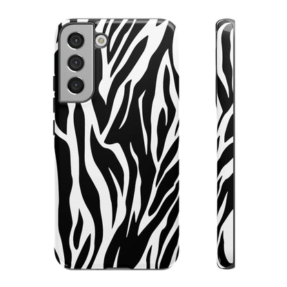 Black White Tiger Print Tough Case Cover for iPhone Samsung and Google phones. - Samsung Galaxy S22 Plus / Glossy