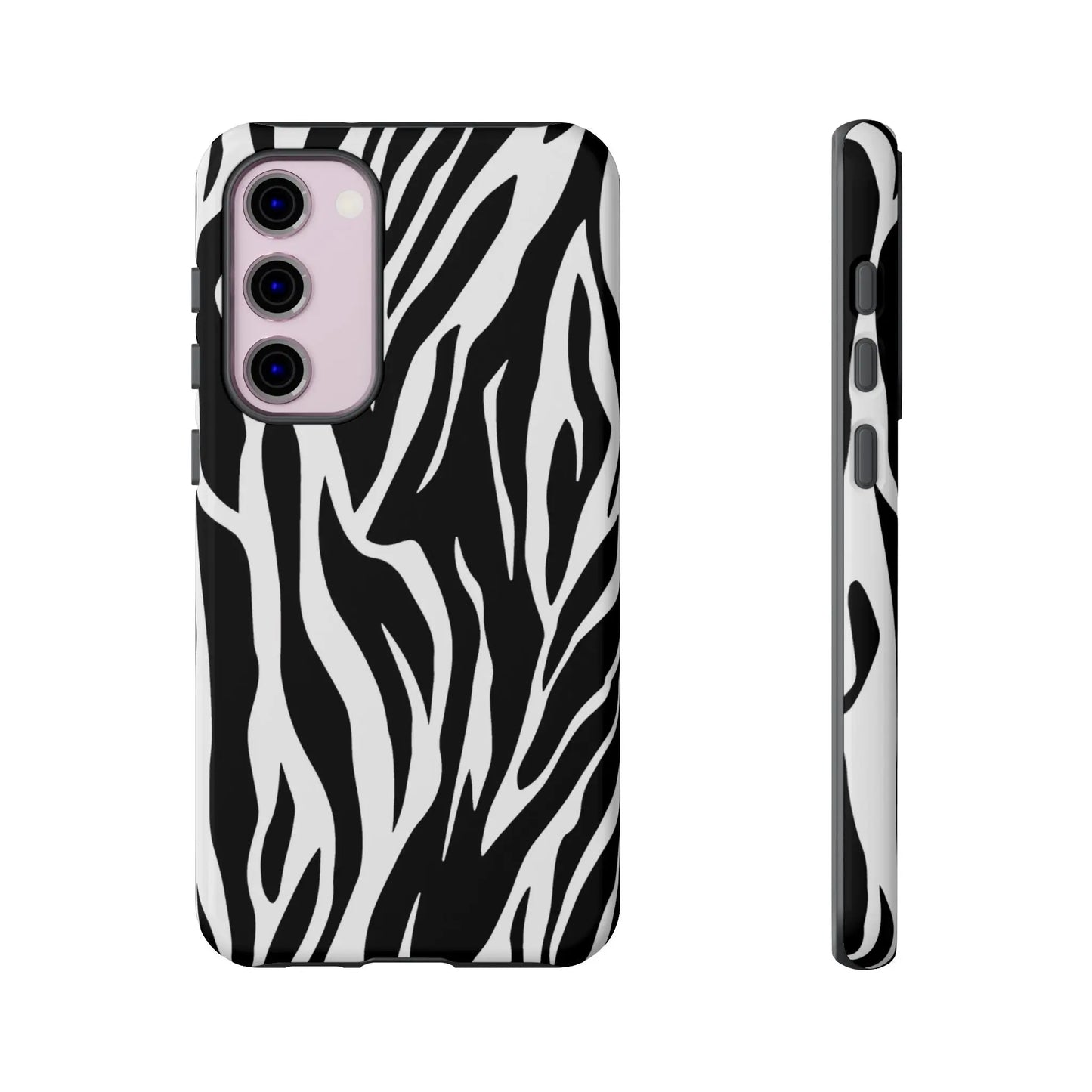 Black White Tiger Print Tough Case Cover for iPhone Samsung and Google phones. - Samsung Galaxy S23 Plus / Glossy