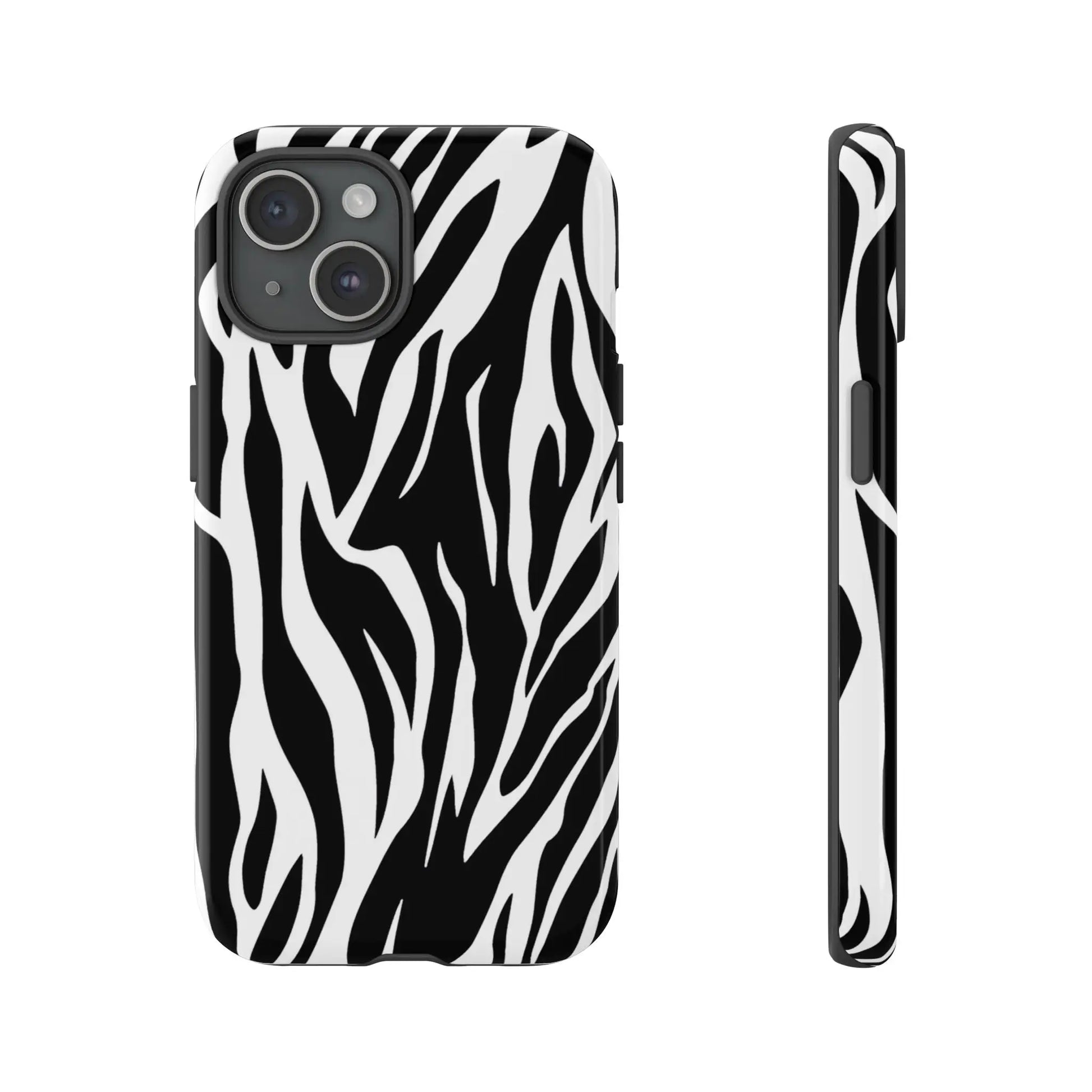 Black White Tiger Print Tough Case Cover for iPhone Samsung and Google phones. - Phone Case