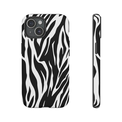 Black White Tiger Print Tough Case Cover for iPhone Samsung and Google phones. - iPhone 15 / Matte - Phone Case