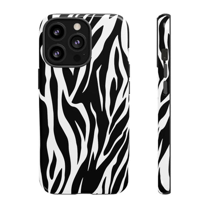 Black White Tiger Print Tough Case Cover for iPhone Samsung and Google phones. - iPhone 13 Pro / Glossy - Phone Case