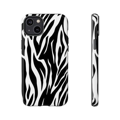 Black White Tiger Print Tough Case Cover for iPhone Samsung and Google phones. - iPhone 14 Plus / Glossy - Phone Case