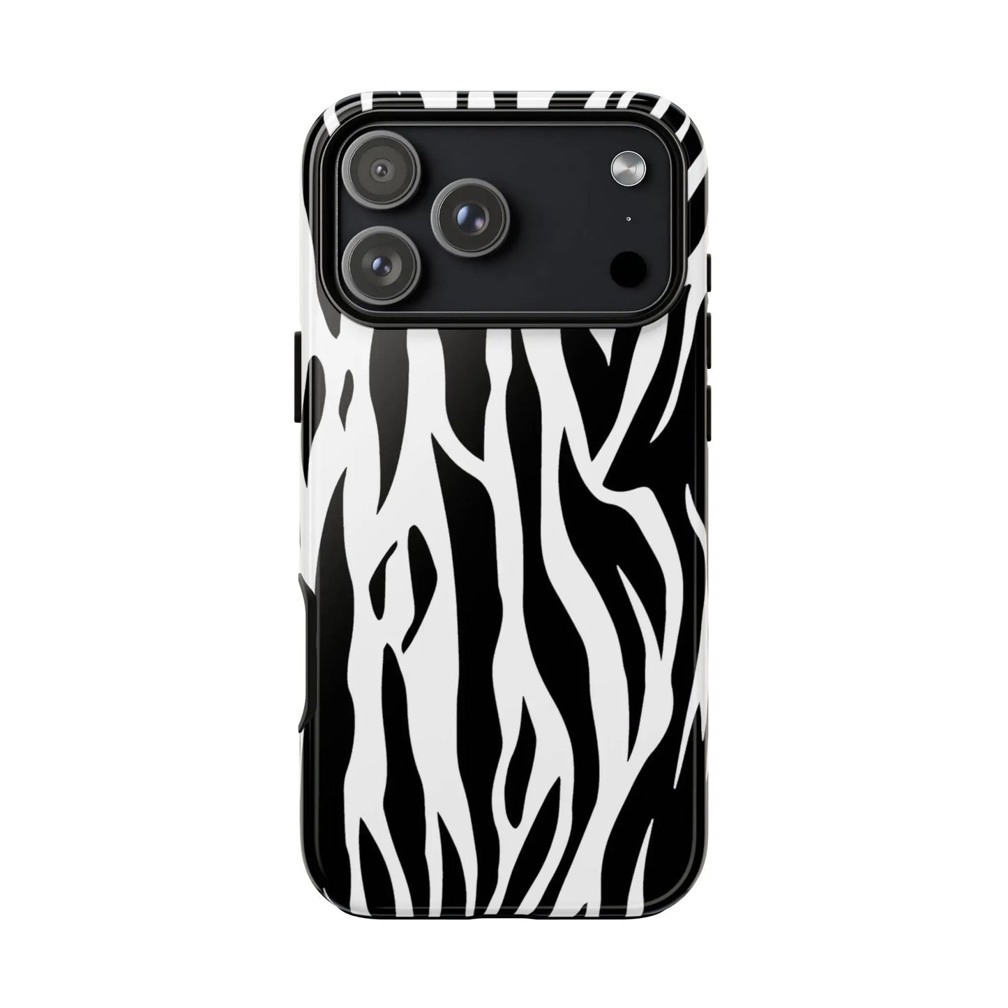 Black White Tiger Print Tough Case Cover for iPhone Samsung and Google phones. - iPhone 17 Pro Max / Glossy - Phone Case