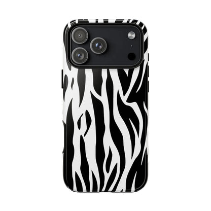 Black White Tiger Print Tough Case Cover for iPhone Samsung and Google phones. - iPhone 17 Pro Max / Glossy - Phone Case