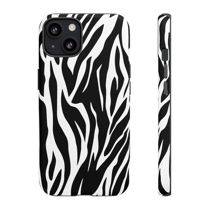 Black White Tiger Print Tough Case Cover for iPhone Samsung and Google phones. - iPhone 13 / Matte - Phone Case