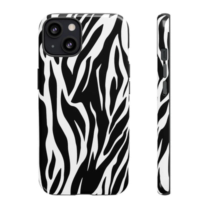 Black White Tiger Print Tough Case Cover for iPhone Samsung and Google phones. - iPhone 13 / Glossy - Phone Case