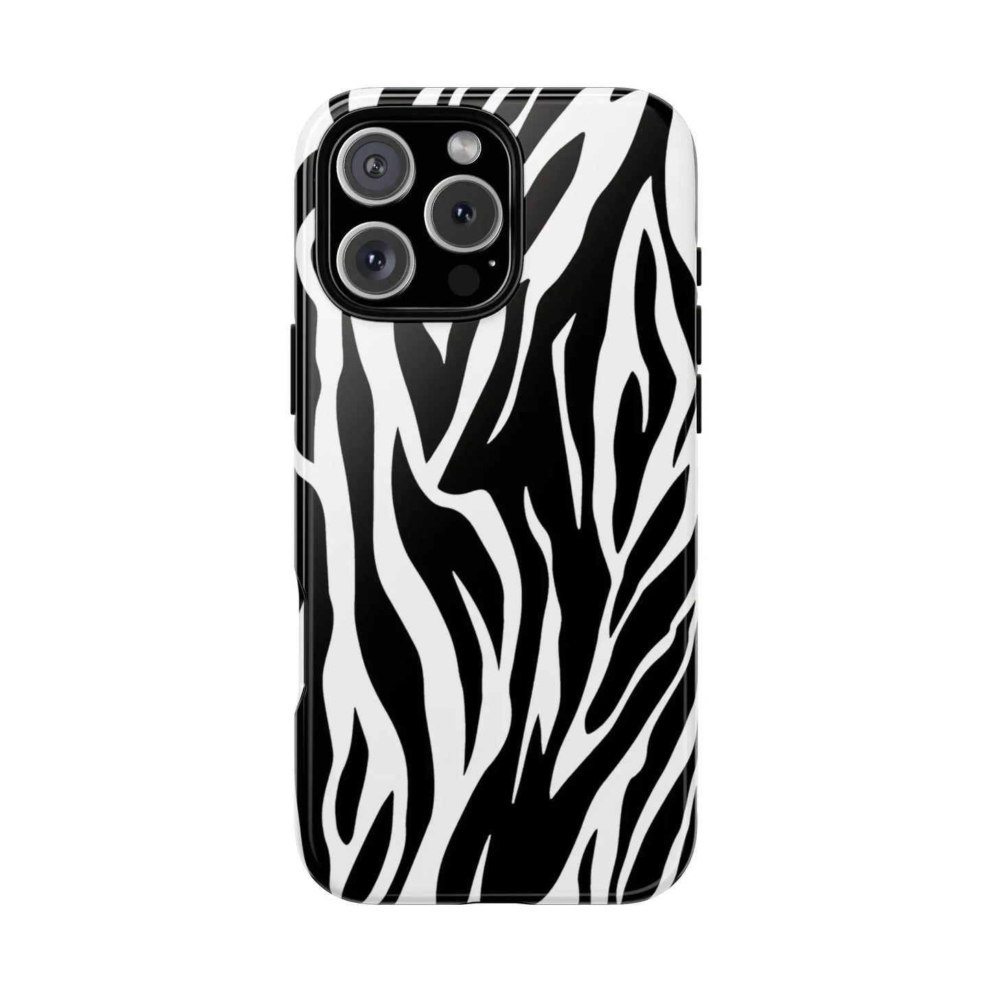 Black White Tiger Print Tough Case Cover for iPhone Samsung and Google phones. - iPhone 16 Pro Max / Glossy - Phone Case