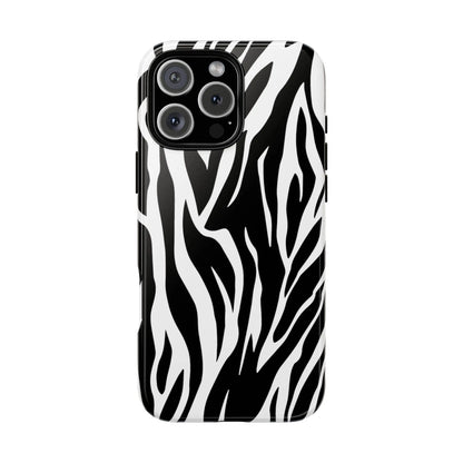 Black White Tiger Print Tough Case Cover for iPhone Samsung and Google phones. - iPhone 16 Pro Max / Glossy - Phone Case