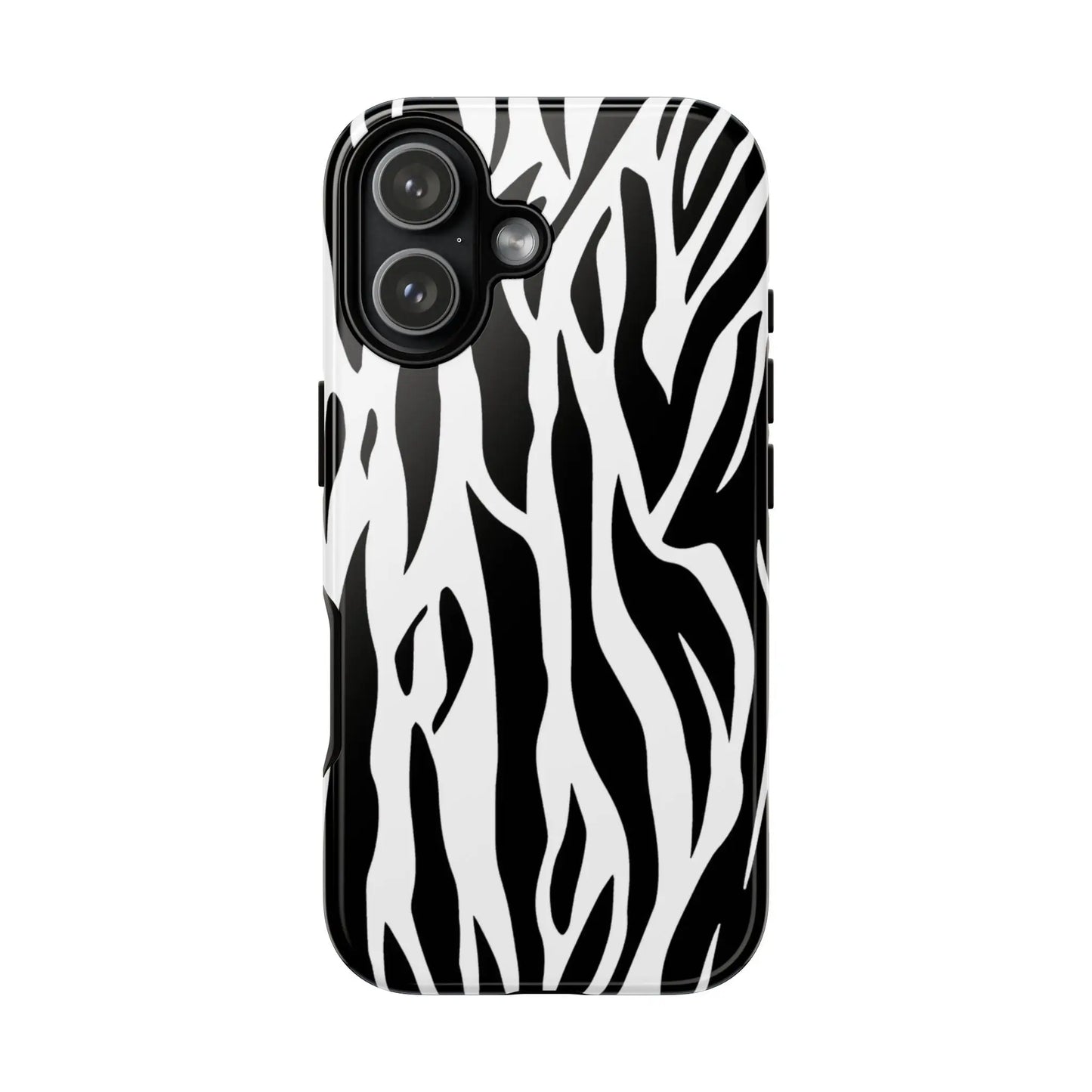 Black White Tiger Print Tough Case Cover for iPhone Samsung and Google phones. - iPhone 17 / Glossy - Phone Case