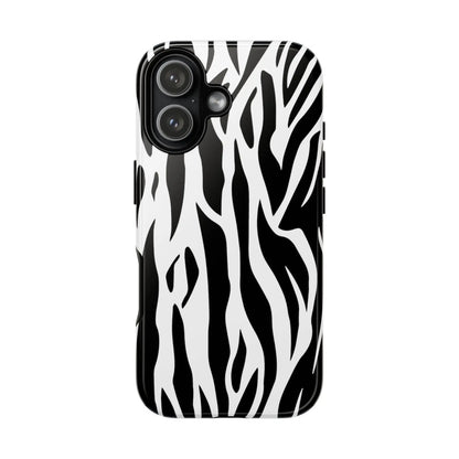 Black White Tiger Print Tough Case Cover for iPhone Samsung and Google phones. - iPhone 17 / Glossy - Phone Case