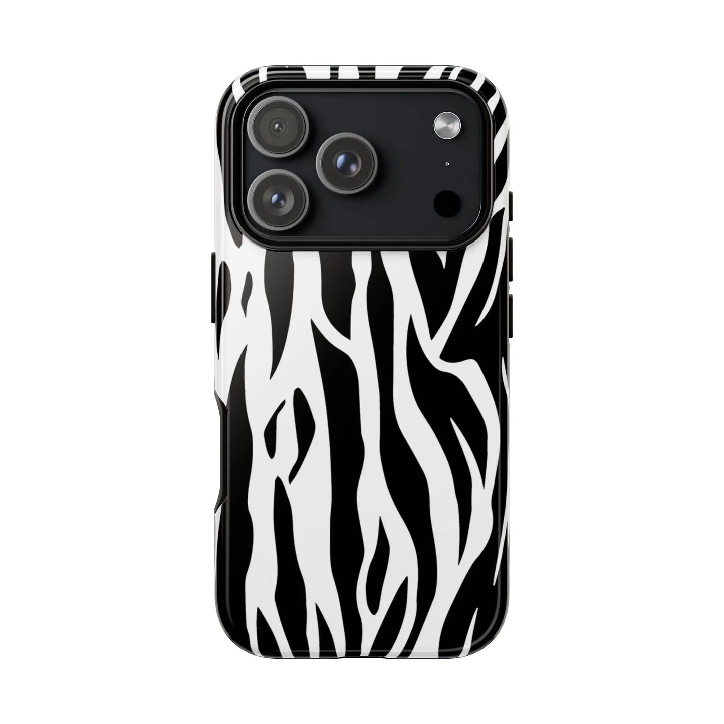 Black White Tiger Print Tough Case Cover for iPhone Samsung and Google phones. - iPhone 17 Pro / Glossy - Phone Case