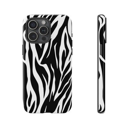 Black White Tiger Print Tough Case Cover for iPhone Samsung and Google phones. - iPhone 15 Pro Max / Glossy - Phone Case