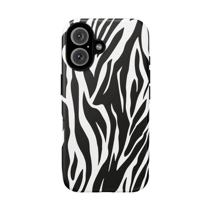 Black White Tiger Print Tough Case Cover for iPhone Samsung and Google phones. - iPhone 16 / Matte - Phone Case
