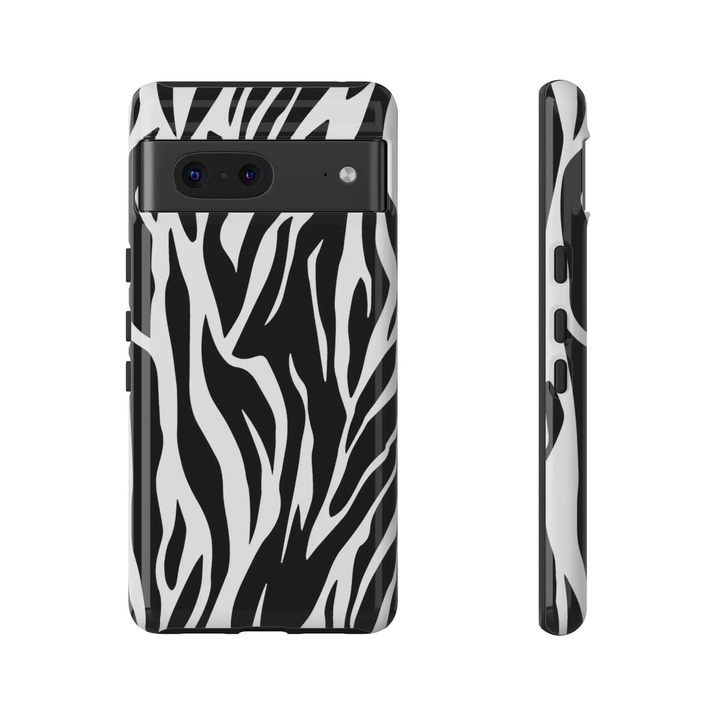 Black White Tiger Print Tough Case Cover for iPhone Samsung and Google phones. - Google Pixel 7 / Glossy - Phone Case