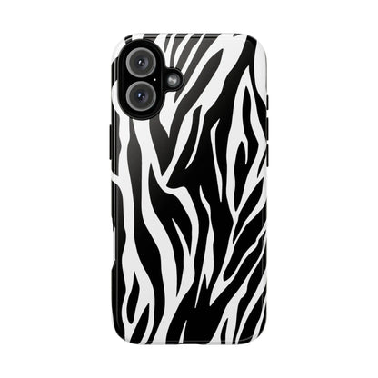 Black White Tiger Print Tough Case Cover for iPhone Samsung and Google phones. - iPhone 16 Plus / Glossy - Phone Case