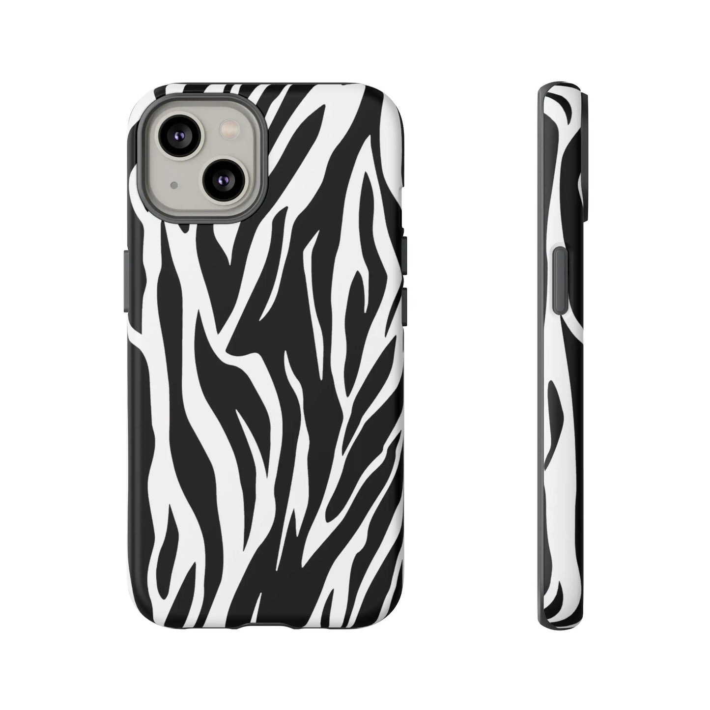 Black White Tiger Print Tough Case Cover for iPhone Samsung and Google phones. - iPhone 14 / Matte - Phone Case