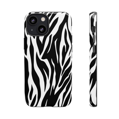 Black White Tiger Print Tough Case Cover for iPhone Samsung and Google phones. - iPhone 13 Mini / Glossy - Phone Case