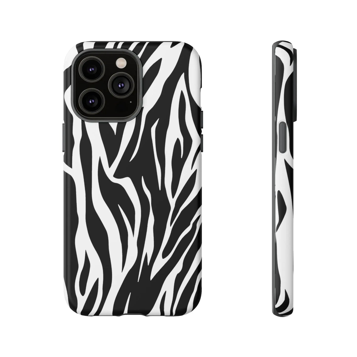 Black White Tiger Print Tough Case Cover for iPhone Samsung and Google phones. - iPhone 14 Pro Max / Matte - Phone Case