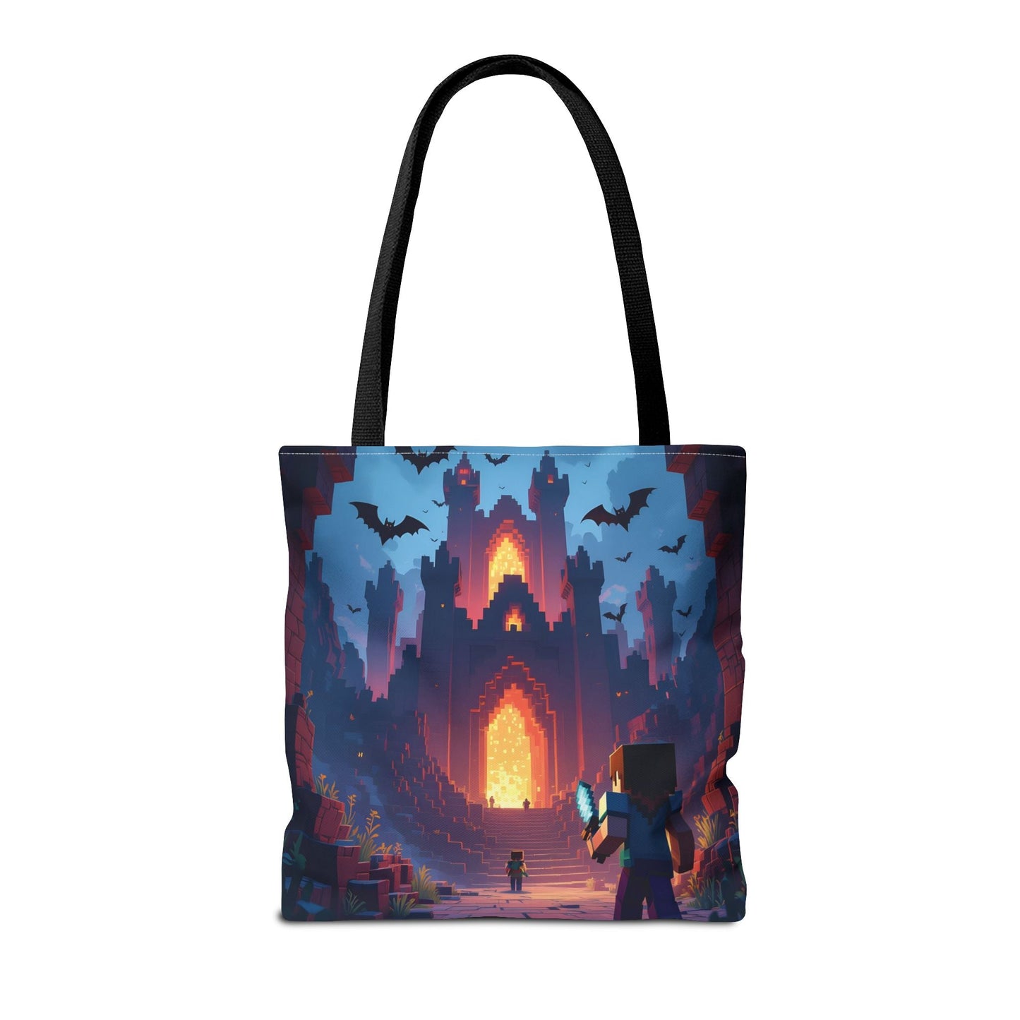 Block Movie Adventure Tote Gaming Gift Eco-Friendly Reusable Shopping Bag - 16’’ × 16’’ / Black - Tote Bag