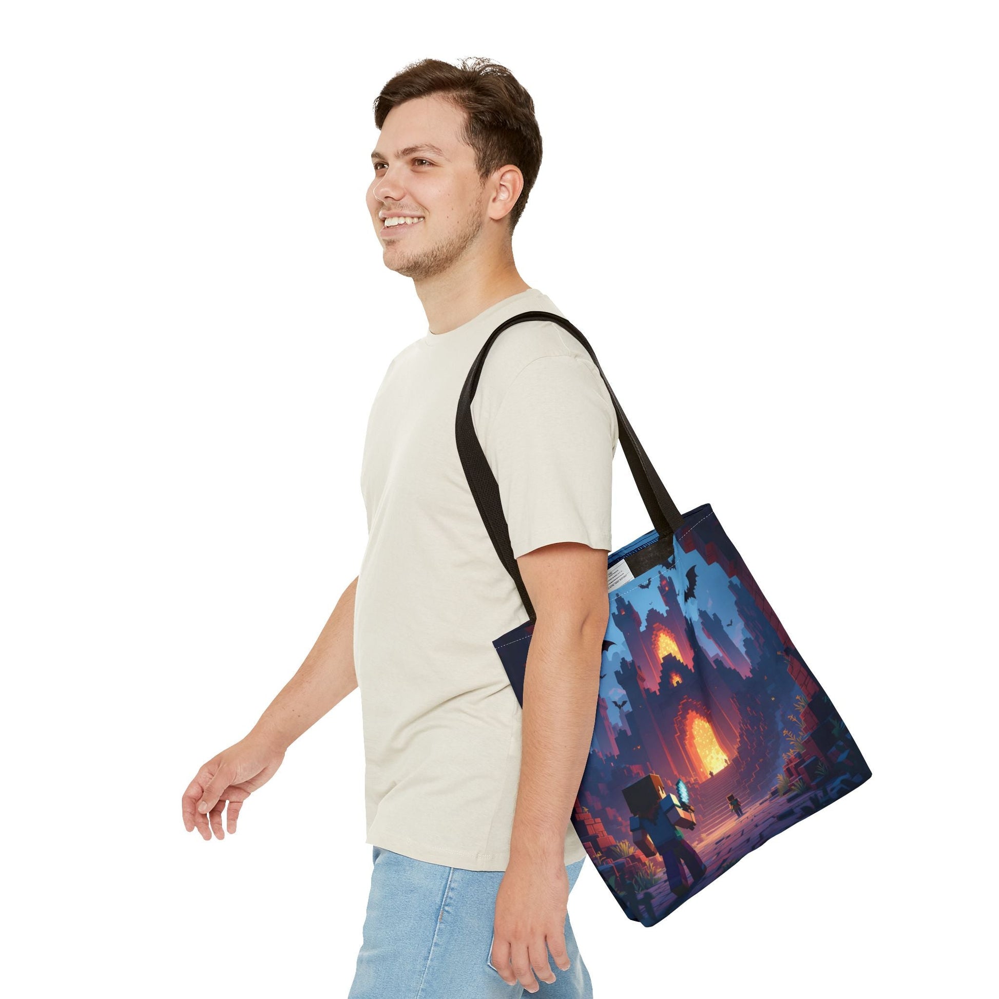 Block Movie Adventure Tote Gaming Gift Eco-Friendly Reusable Shopping Bag - 16’’ × 16’’ / Black - Tote Bag