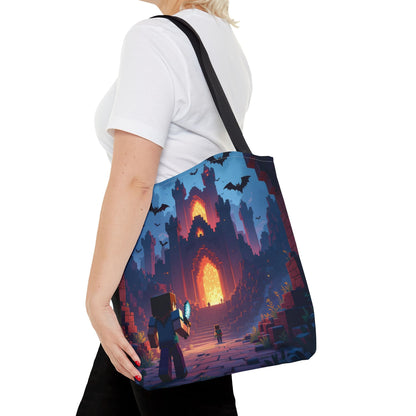 Block Movie Adventure Tote Gaming Gift Eco-Friendly Reusable Shopping Bag - 16’’ × 16’’ / Black - Tote Bag