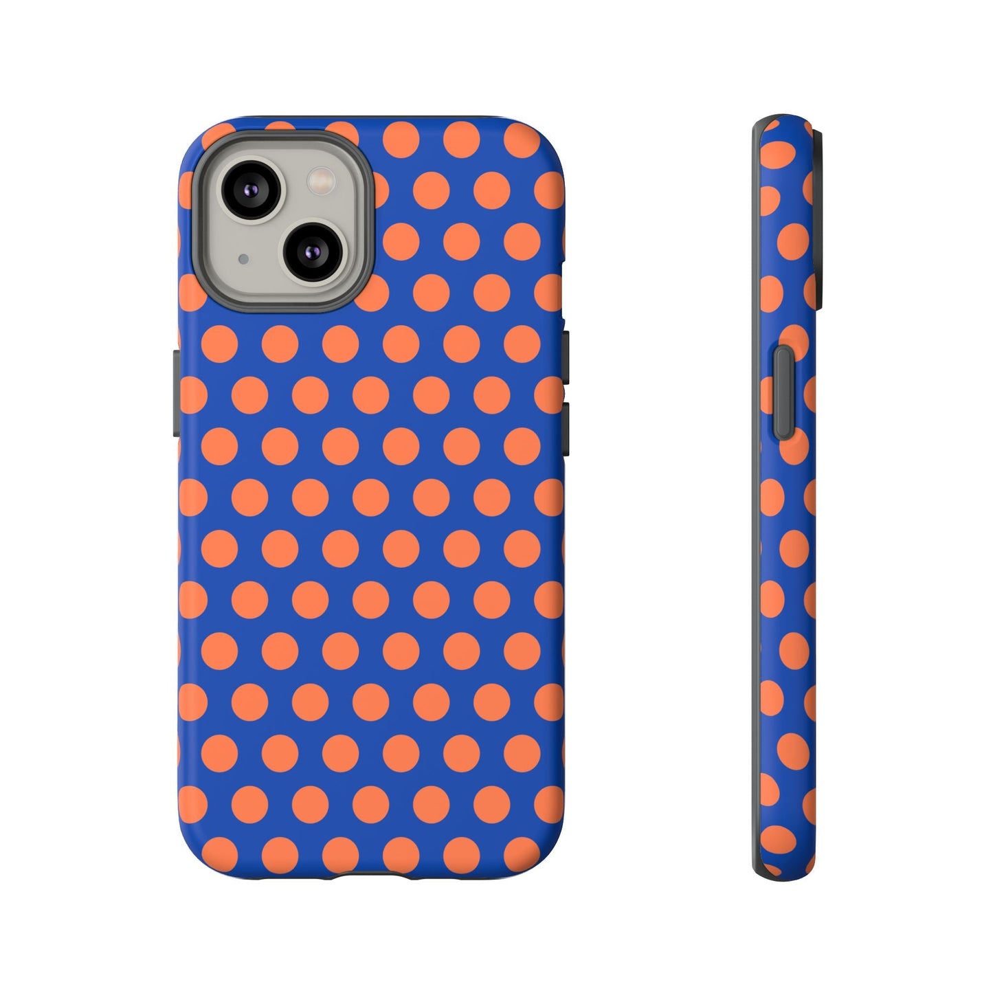 Blue & Coral Polka Dot Phone Case for iPhone Samsung S Google Pixel Phones - iPhone 14 / Matte - Mobile Phone Cases