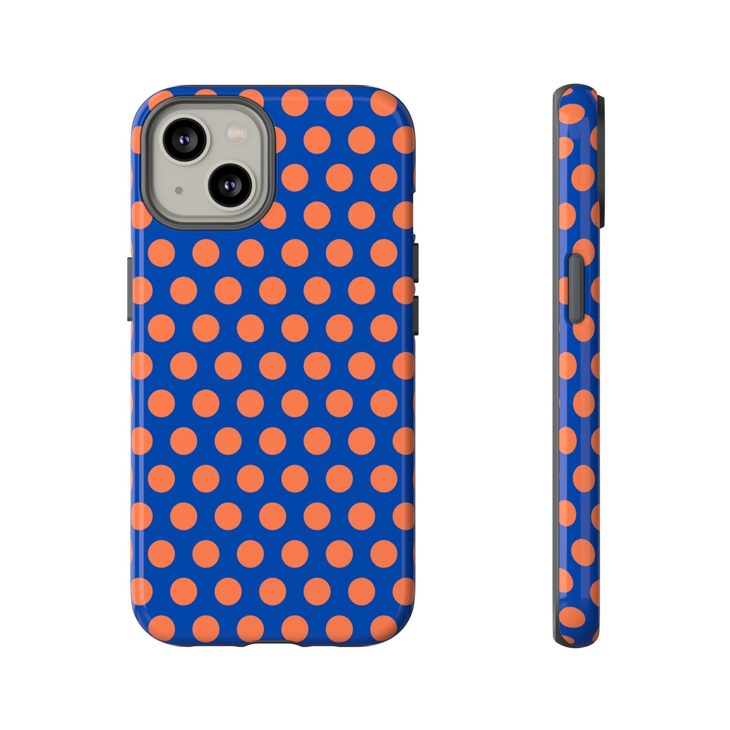 Blue & Coral Polka Dot Phone Case for iPhone Samsung S Google Pixel Phones - iPhone 14 / Glossy - Mobile Phone Cases