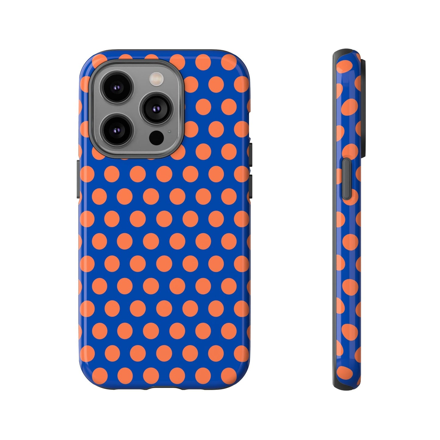 Blue & Coral Polka Dot Phone Case for iPhone Samsung S Google Pixel Phones - iPhone 14 Pro / Glossy - Mobile Phone Cases
