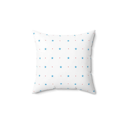 Square Spun Polyester Pillow with Blue Stars and Red Dots Customisable Decorative Throw Pillow in Four Sizes