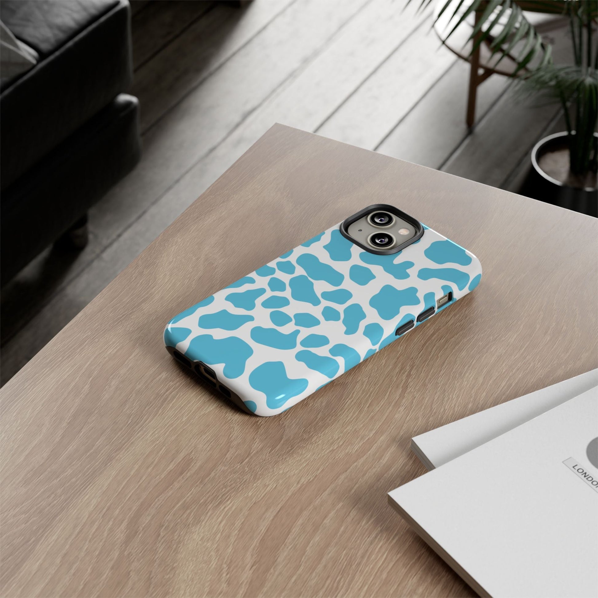 Blue White Cow Print Phone Case Cover - Phone Case