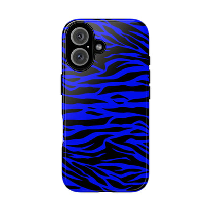 Back of a vibrant blue wild tiger print phone case cover with glossy finish for iPhone Galaxy S and Pixel phones