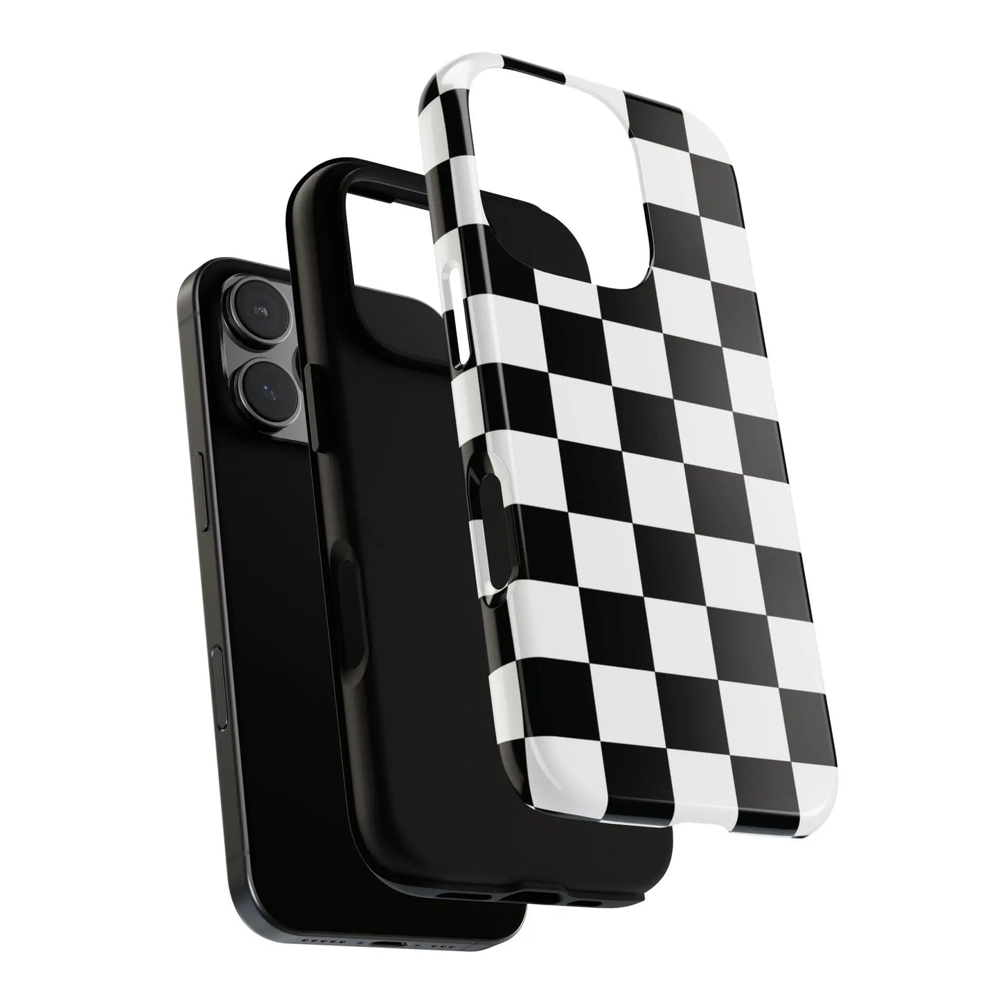 Back side of a glossy black and white checkered flag phone case protective cover for iPhone flag phone cases