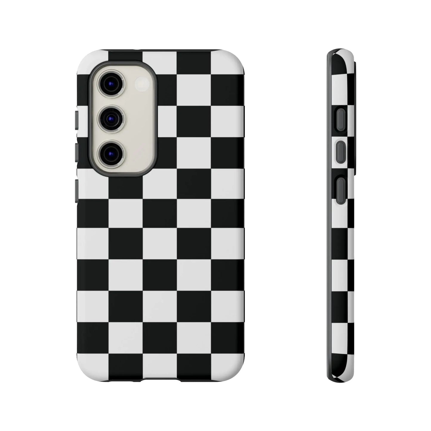 Black and white checkered flag phone case showing back side with sleek modern design for iphone protection