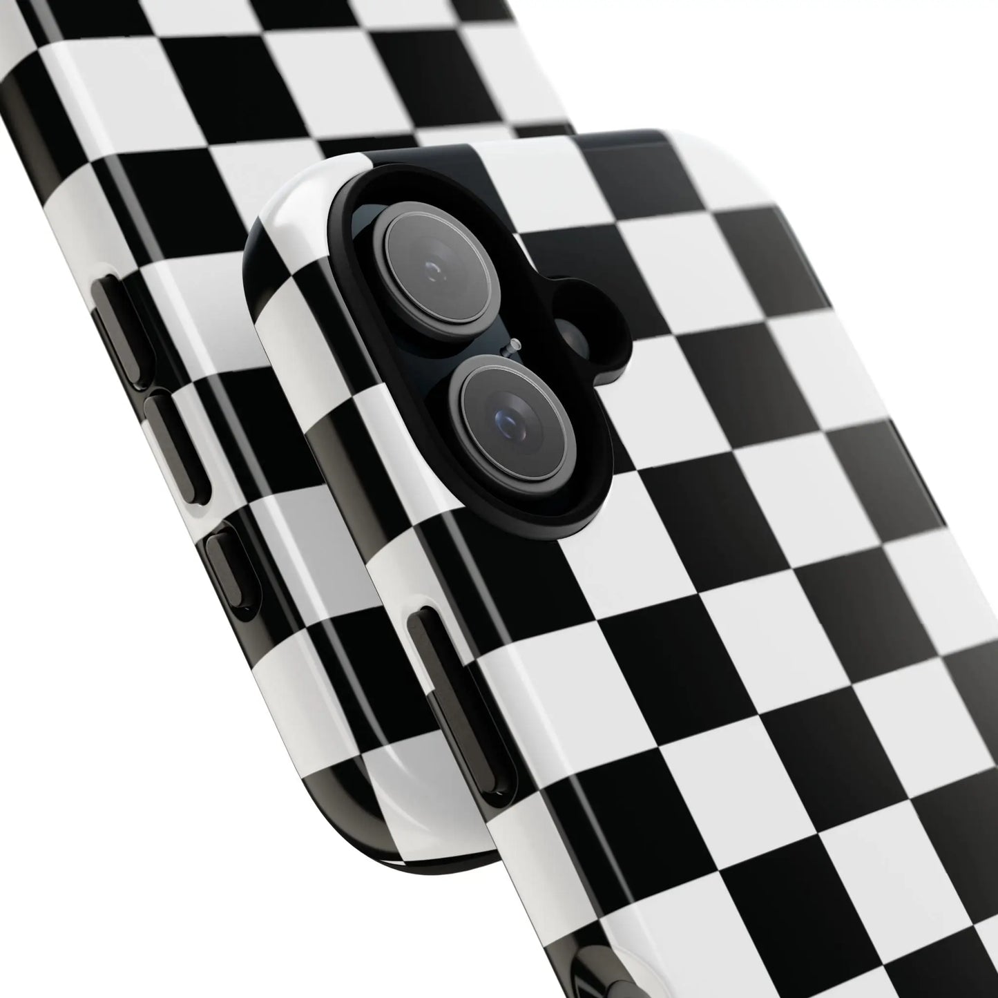 Back of black and white checkered flag phone case with glossy finish protective cover for iphone accessories