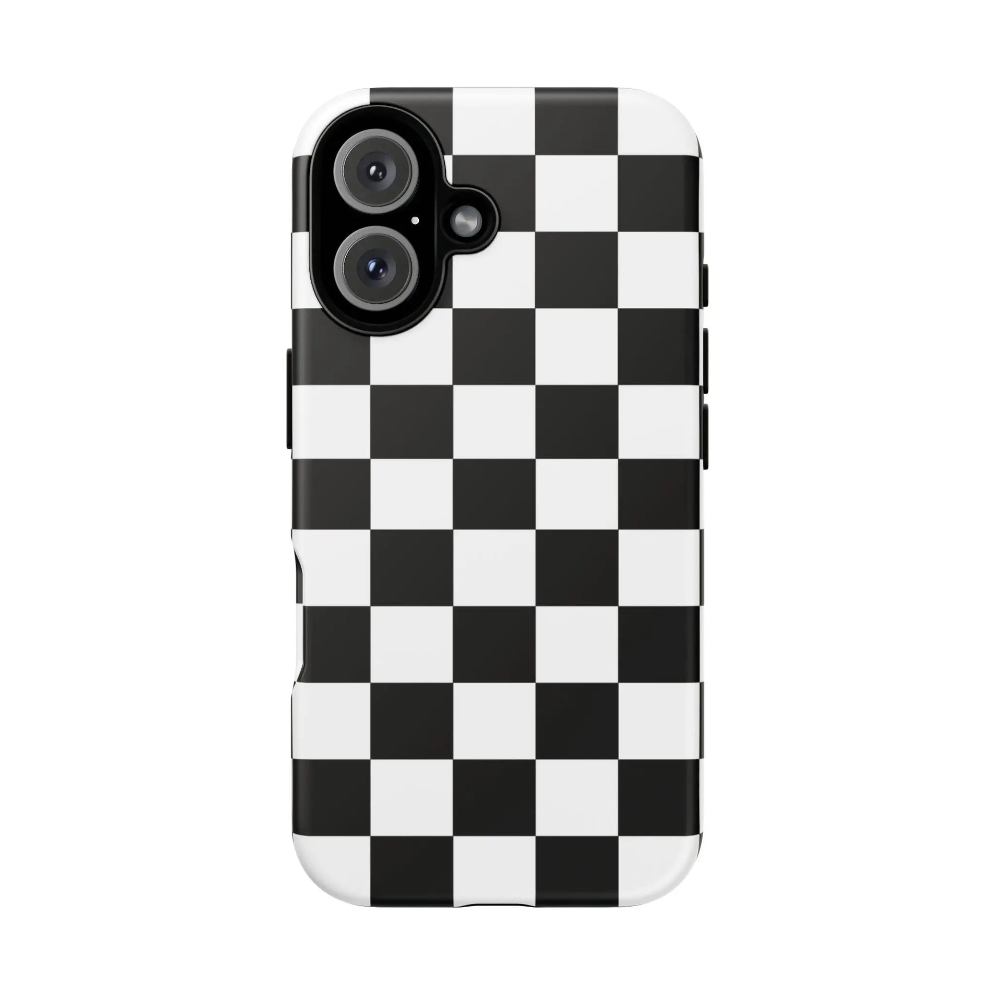 Black and white checkered flag phone case showing back side with sleek modern design for iphone protection