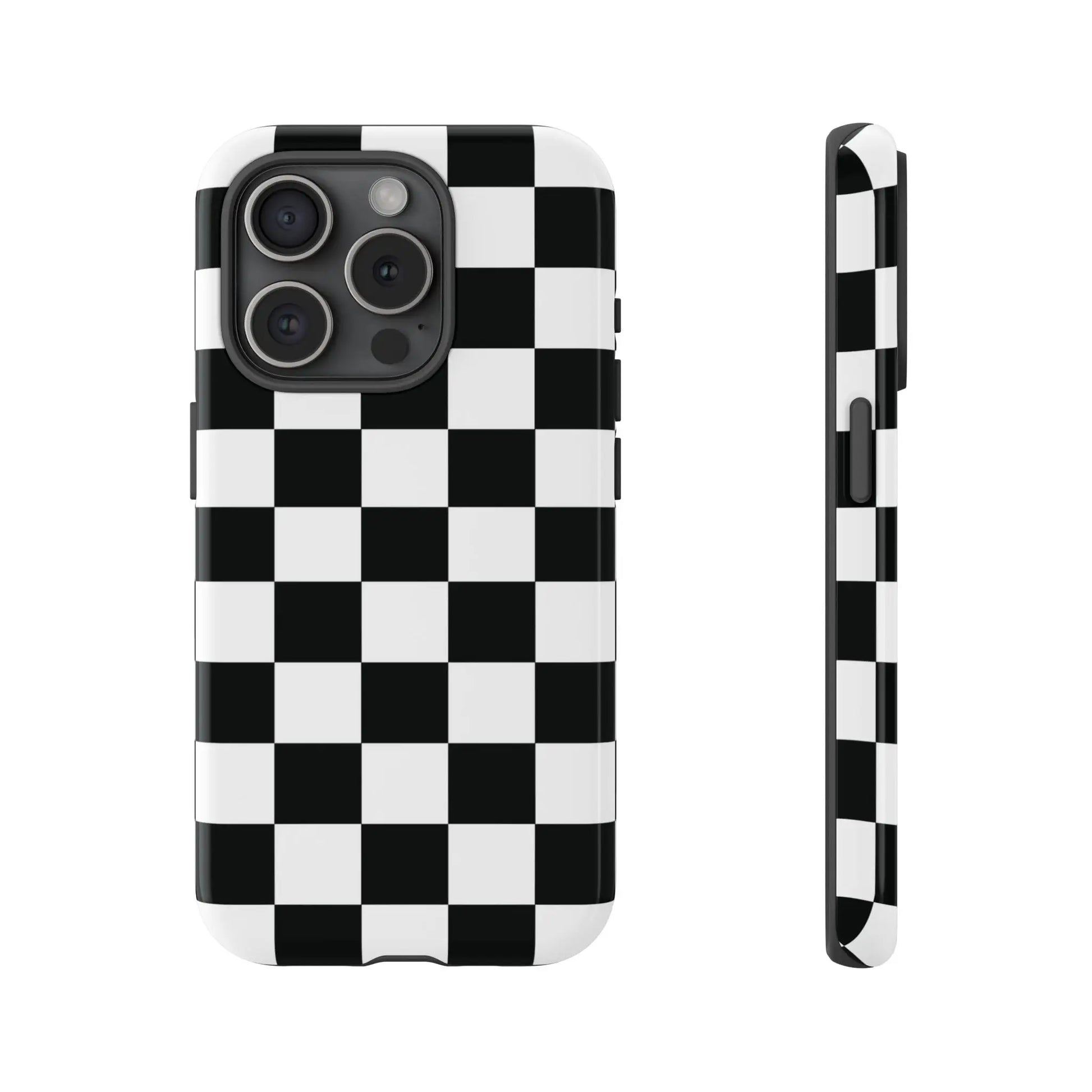 Back side of a sleek black and white checkered flag phone case protective cover for iphone flag phone cases