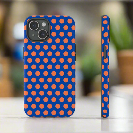 Cobalt Blue & Coral Polka dot Tough Case for iPhone, Samsung, Google