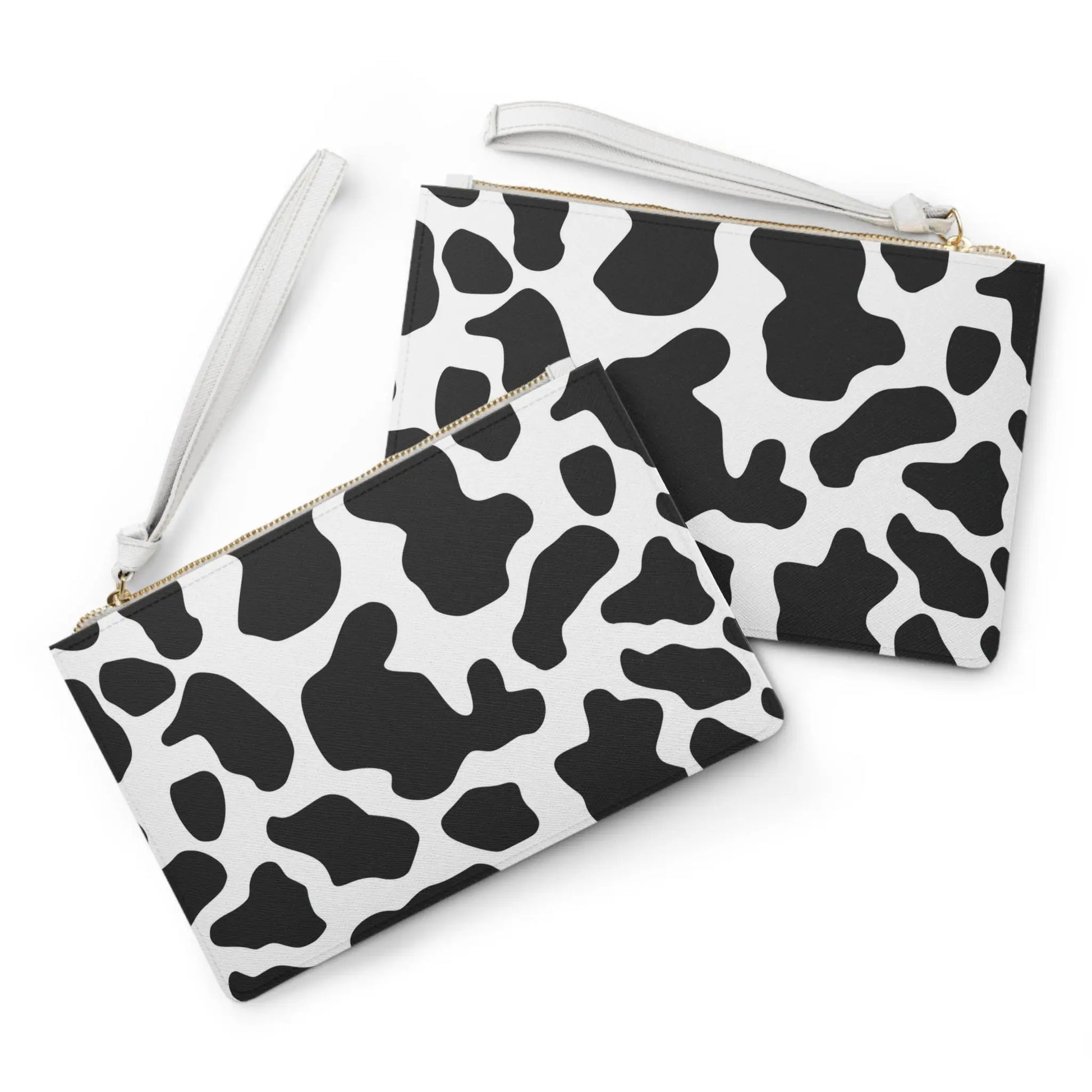 Cow Print Black White Clutch Bag With Hand Strap - One size - Makeup Bags