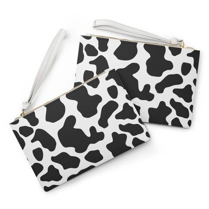 Cow Print Black White Clutch Bag With Hand Strap - One size - Makeup Bags