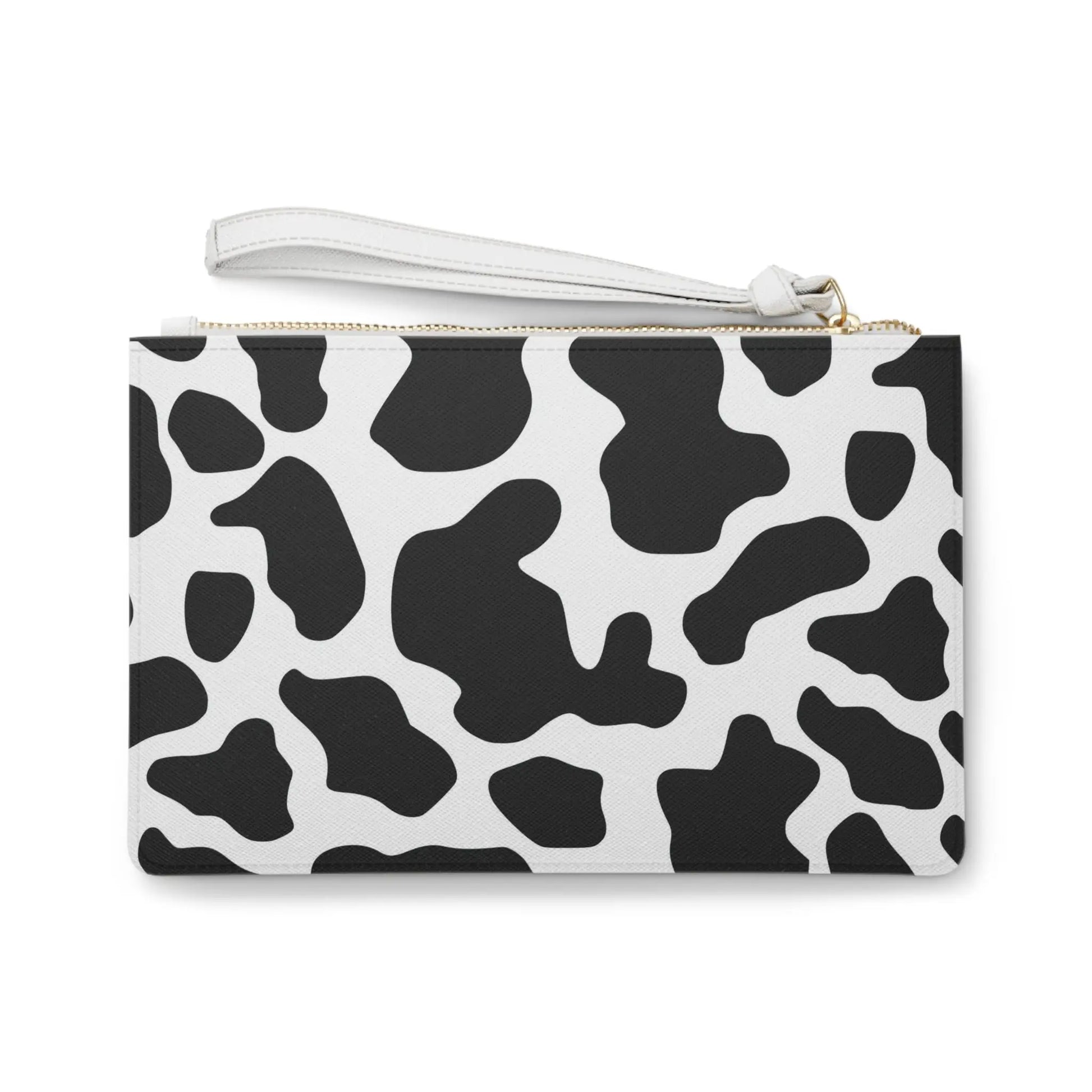 Cow Print Black White Clutch Bag With Hand Strap - One size - Makeup Bags