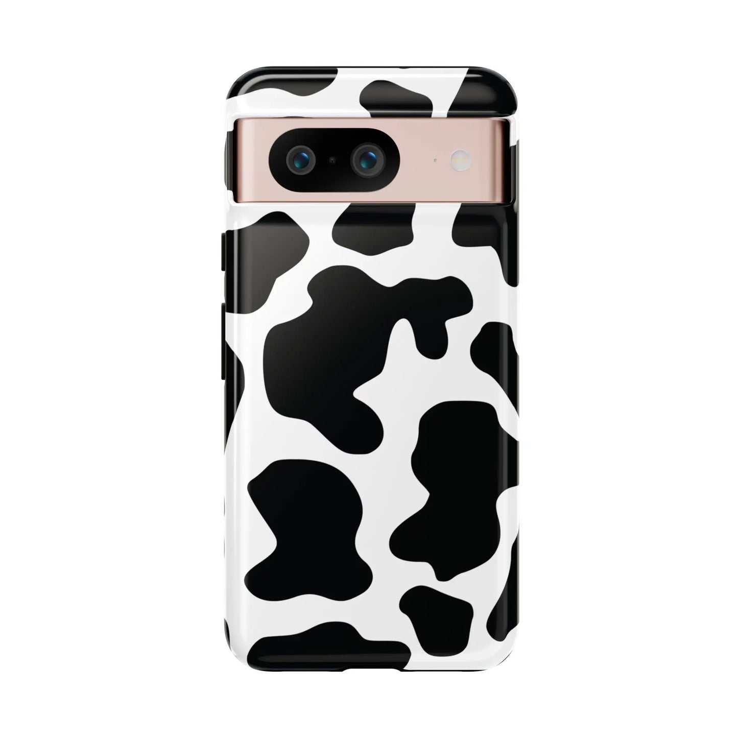 Black cow print phone case with glossy finish showing the back protective cow print phone cover