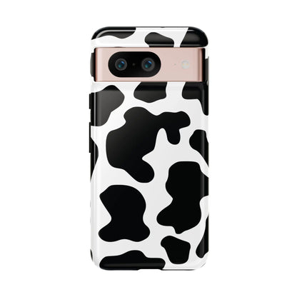 Black cow print phone case with glossy finish showing the back protective cow print phone cover